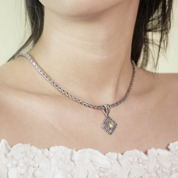 PADI KAPAS CHAIN Necklace with Citrine Square Stone (014 NSKS)