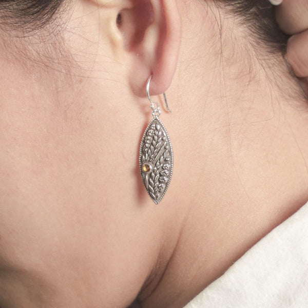 PADI KAPAS Single Drop Large Earring with Citrine Round Stone (023ESKS-CT)