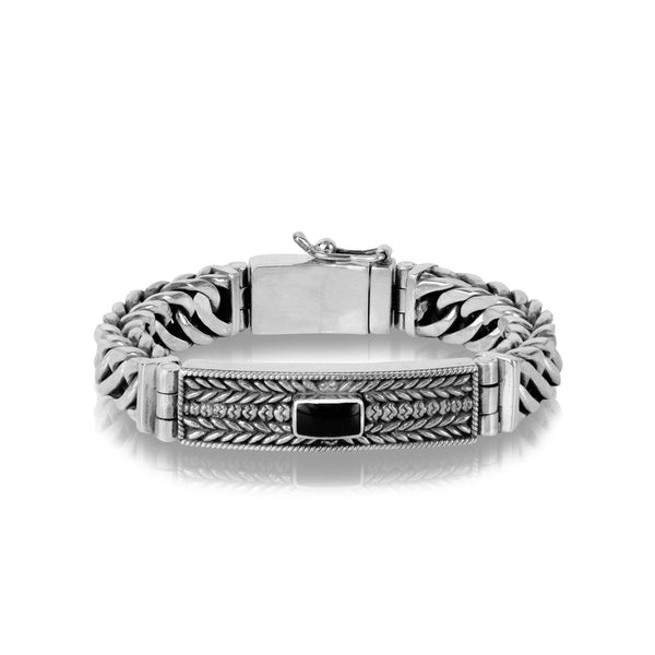 PADI KAPAS BRAID Chain Small Bracelet with Black Onyx Rectangle Stone (032 BSKS-S)