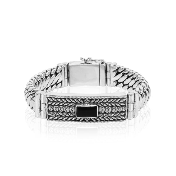 PADI KAPAS DELAPAN Chain Small Bracelet with Black Onyx Rectangle Stone (035 BSKS-S)