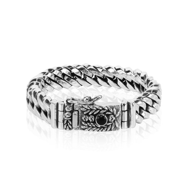 PADI KAPAS CURB Chain Small Bracelet with Black Onyx Round Stone (045 BSKS-S)