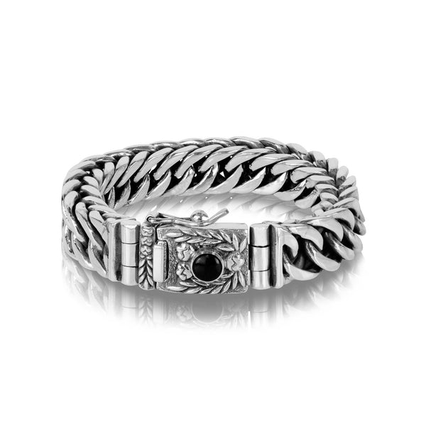 PADI KAPAS BRAID Chain Medium Bracelet with Black Onyx Round Stone (057 BSKS-M)