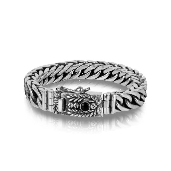 PADI KAPAS BRAID Chain Small Bracelet with Black Onyx Round Stone (059 BSKS-S)