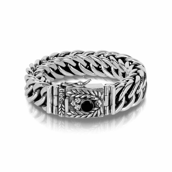 PADI KAPAS BRAID Chain Large Bracelet with Black Onyx Round Stone (061 BSKS-L)